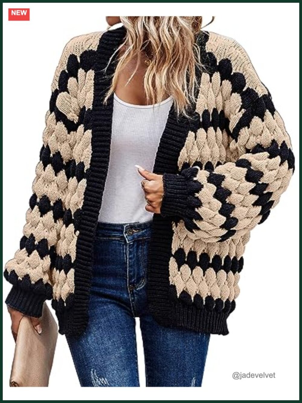Chunky Cable Knit Cardigan Women Open Front Lantern Sleeve Oversized Sweater
